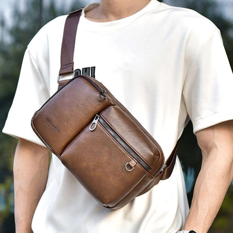 WEIXIER D401 Men Large Capacity Crossbody Single Shoulder Bag Casual PU Messenger Handbag(Brown)