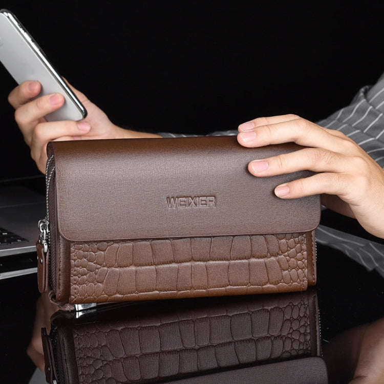 WEIXIER W129 Men Magnetic Buckle Anti-Theft Clutch Bag Large Capacity Multi-Card Wallet(Brown)