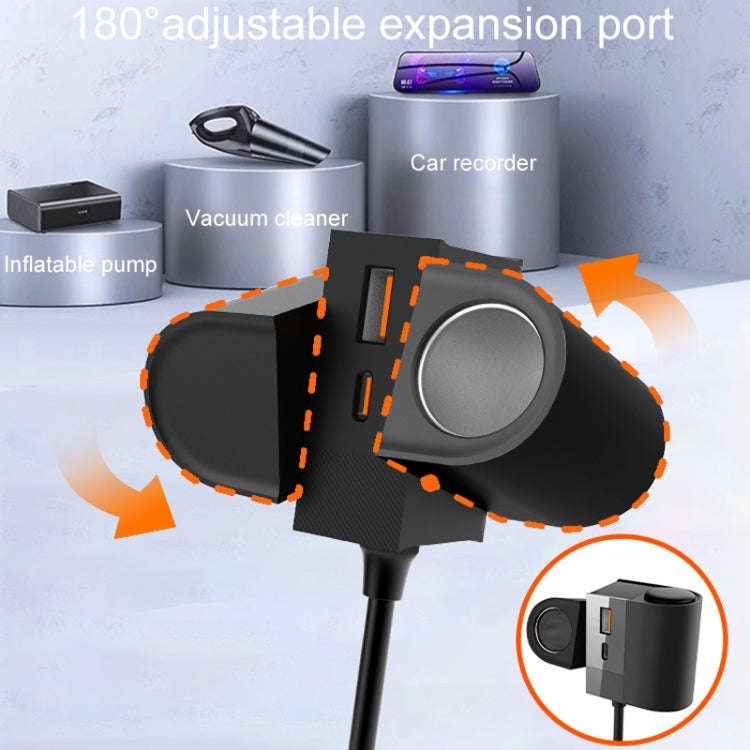S-46 45W Rotating Dual Cigarette Lighter Extension Port Car Charger(Black)