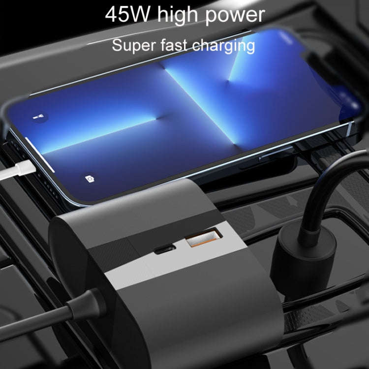 S-46 45W Rotating Dual Cigarette Lighter Extension Port Car Charger(Black)