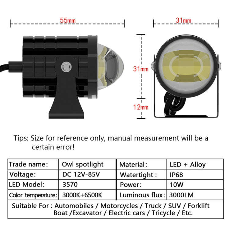 1pair 12V-85V Motorcycle Headlights Dual-color Automotive LED Working Headlights, Color: White + ...