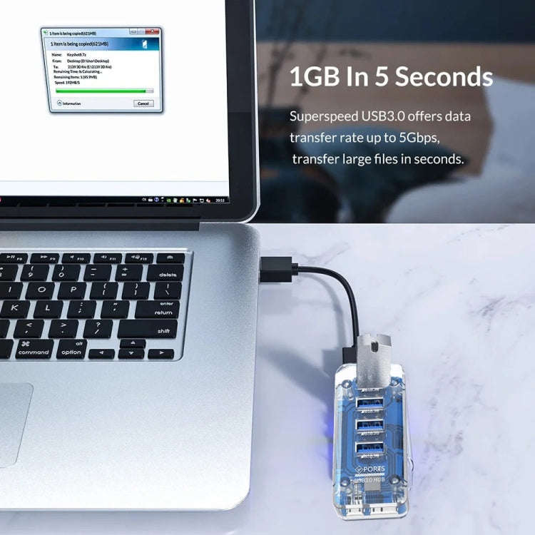 4 x USB 3.0 HUB 5Gbps Transparent Docking Station USB Adapter Splitter(Square)