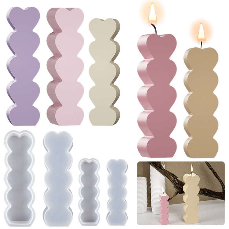5pcs Five-Link Heart Shape Candle Silicone Molds DIY Epoxy Resin Mold, Size: Large