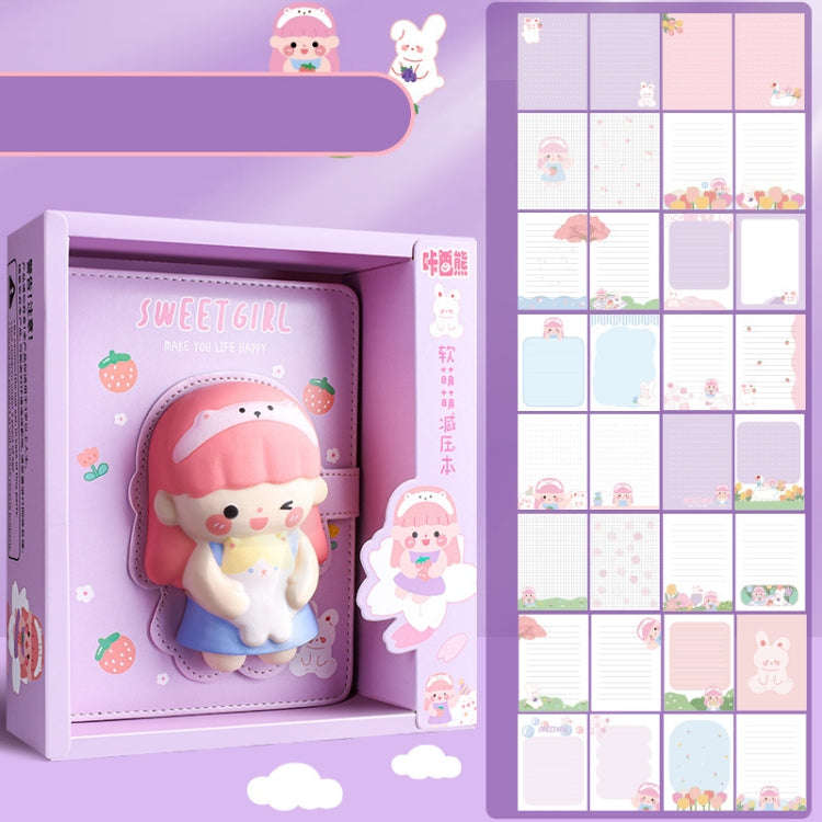 Kabaxiong A5 Size 3D Squishy Destress Cute Notebook Diary 100 Inner Pages(Sweet Girl)