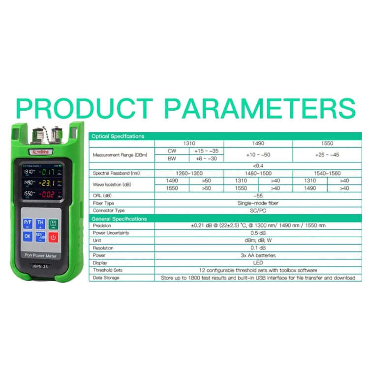 Komshine KPN-35 High Precision PON Optical Power Meter 1310/1490/1550nm Fiber Tester(SC/APC Inter...