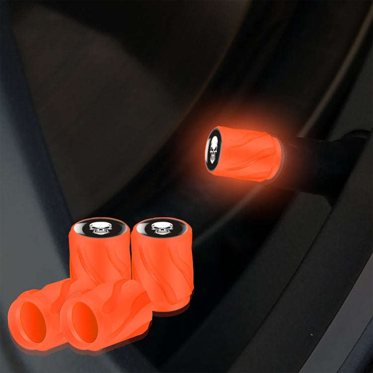 4pcs /Set Luminous Car Motorcycle Tire Modified Valve Cap, Color: Orange Red White Skull