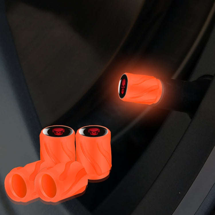 4pcs /Set Luminous Car Motorcycle Tire Modified Valve Cap, Color: Orange Red Red Skull
