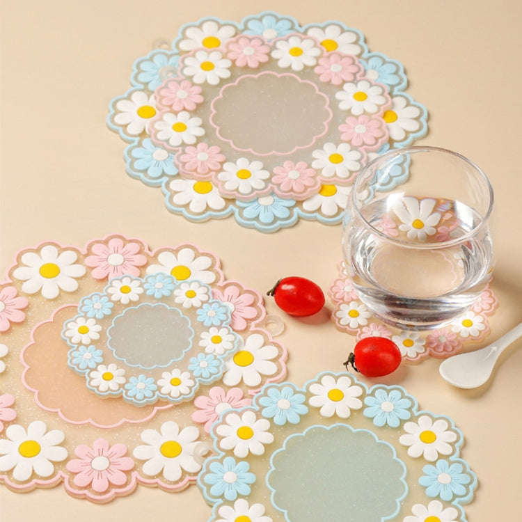 Household High Temperature Resistant Daisy Coasters Kitchen Tabletop Insulation Mat, Style: Blue ...