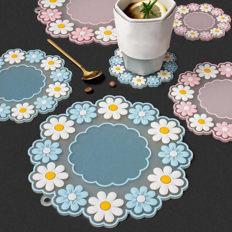 Household High Temperature Resistant Daisy Coasters Kitchen Tabletop Insulation Mat, Style: Blue ...