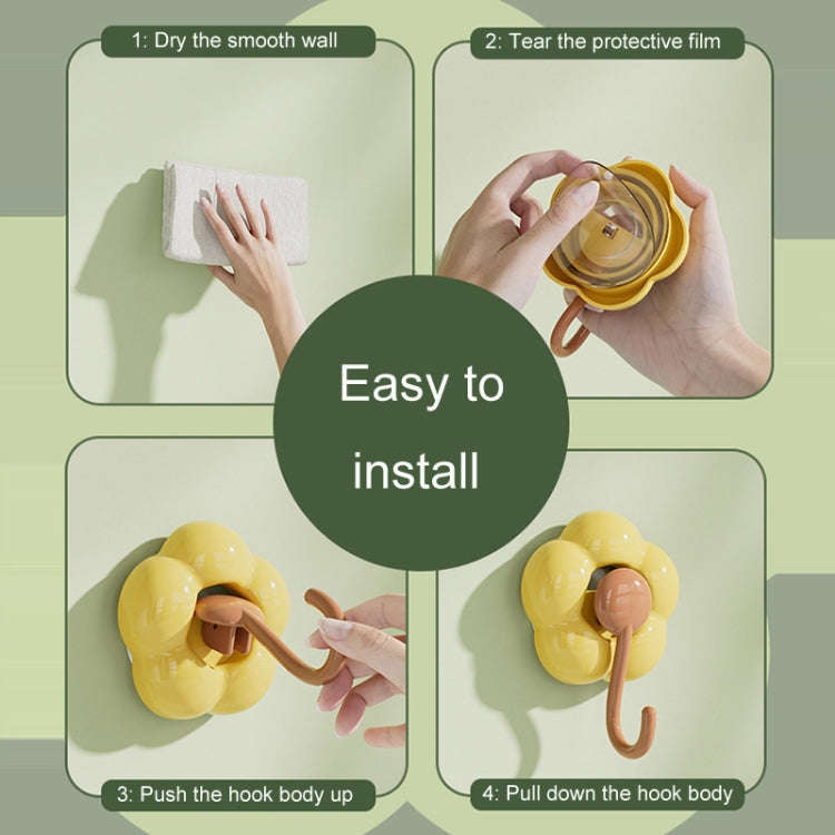 Household Suction Cup Flower Hook Bathroom Vacuum Sticky Hooks Without Punch Hole(Yellow)
