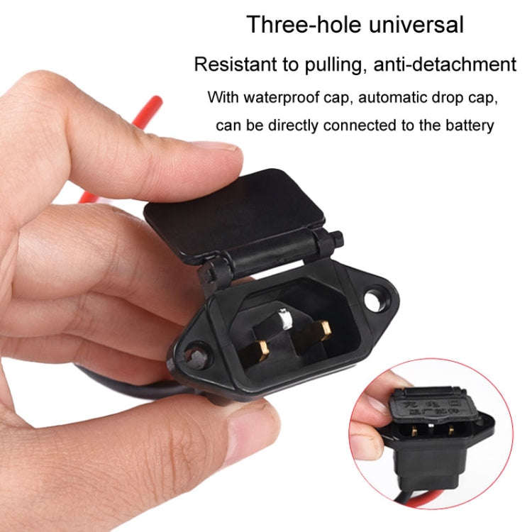 2pcs Electric Motorcycle Charging Port Three Hole Socket Charger Socket With Cover(Black)