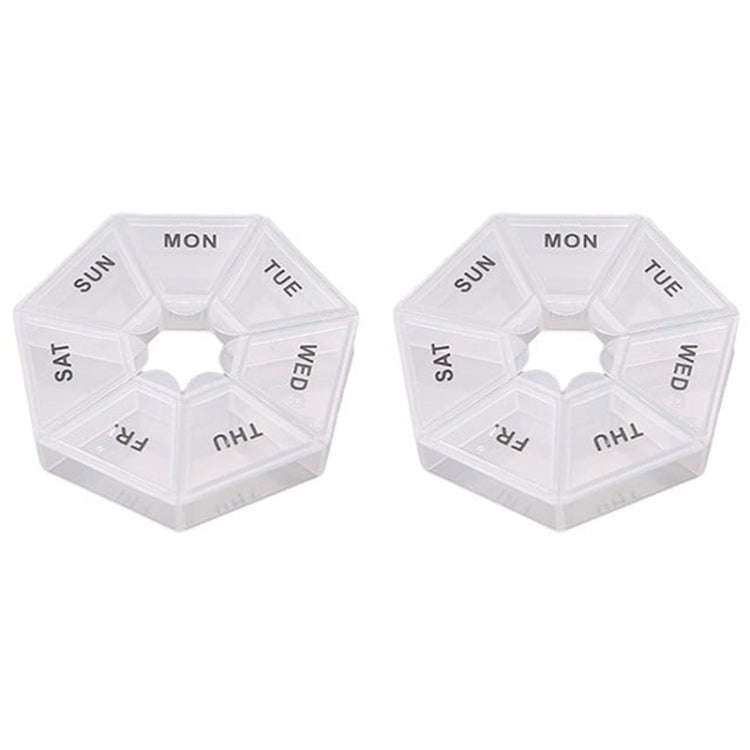 2pcs Portable Transparent Moisture-Proof Weekly 7-grids Pill Storage Box(White)