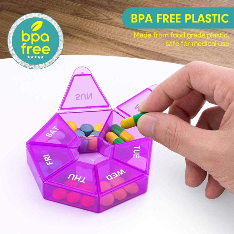 2pcs Portable Transparent Moisture-Proof Weekly 7-grids Pill Storage Box(Purple)