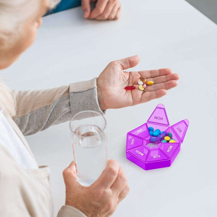 2pcs Portable Transparent Moisture-Proof Weekly 7-grids Pill Storage Box(Purple)