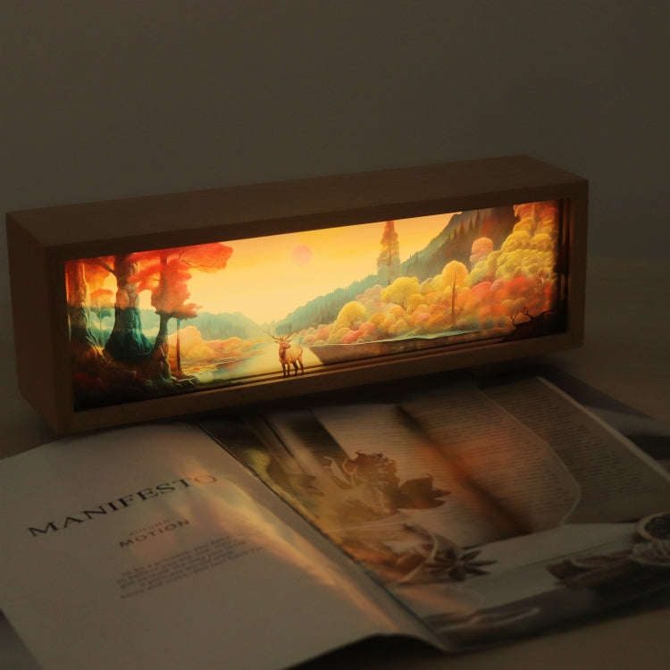 3 Color Light Touch Control Wooden Acrylic Atmosphere Lightbox Decoration Painting Night Light(Be...
