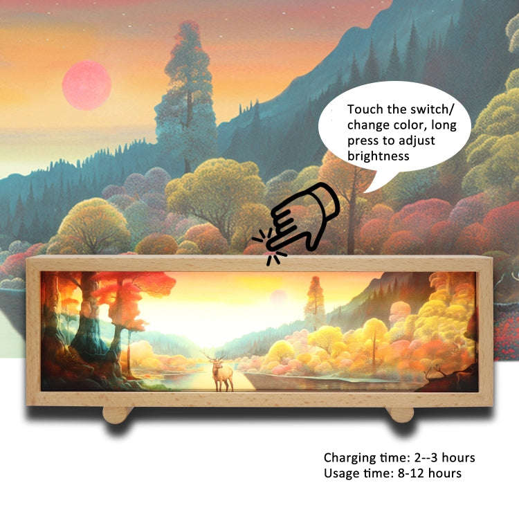 3 Color Light Touch Control Wooden Acrylic Atmosphere Lightbox Decoration Painting Night Light(Be...