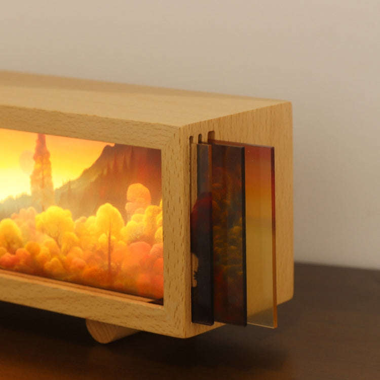 3 Color Light Touch Control Wooden Acrylic Atmosphere Lightbox Decoration Painting Night Light(Be...