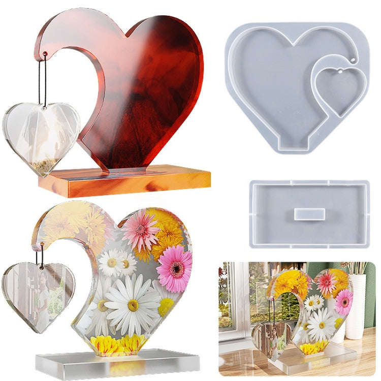 DIY Glue Double Heart-Shaped Hanging Photo Frame Display Stand Silicone Mold, Spec: Base