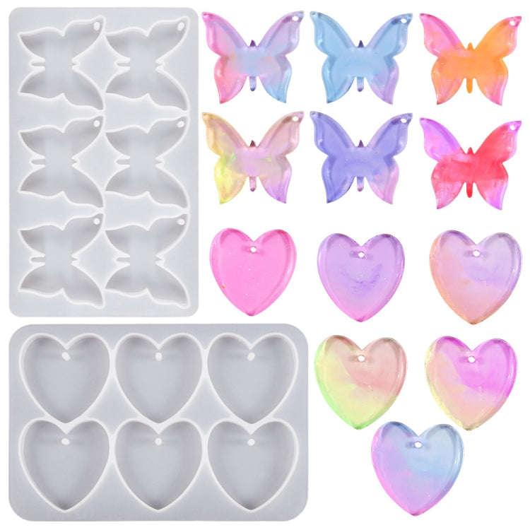 DIY Crystal Glue Heart Butterfly Pendant Keychain Ornament Silicone Mold(Heart)