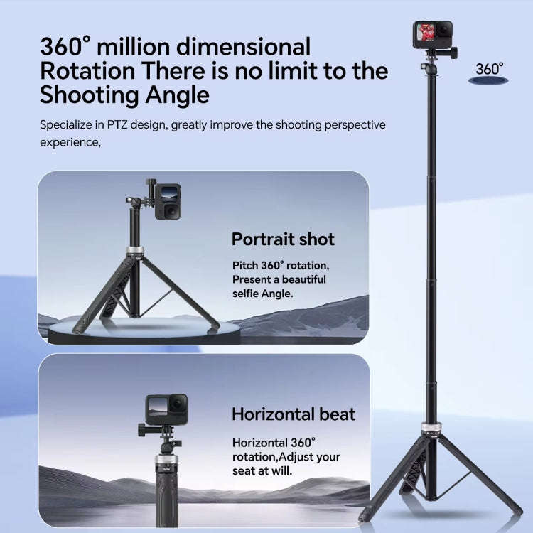 TELESIN 360 Degree Rotation 1.5m Selfie Stick Foldable Tripod For GoPro Hero / Insta360 /  DJI Os...