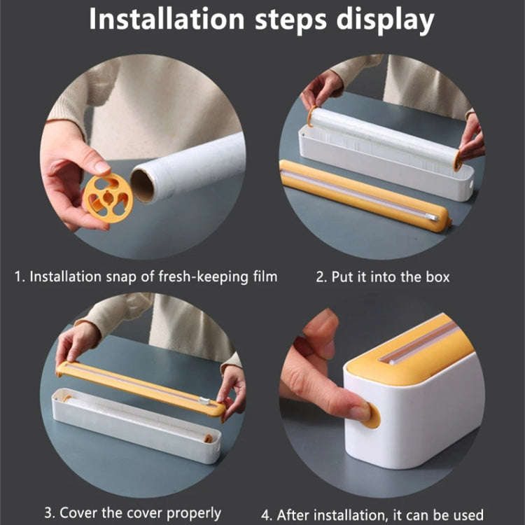 Cling Film Cutter Adjustable Storage Cutting Box, Color: Blue White Magnetic Sticker