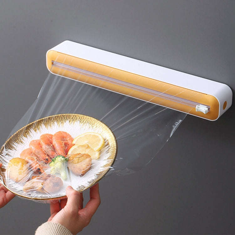 Cling Film Cutter Adjustable Storage Cutting Box, Color: Black White Magnetic Sticker