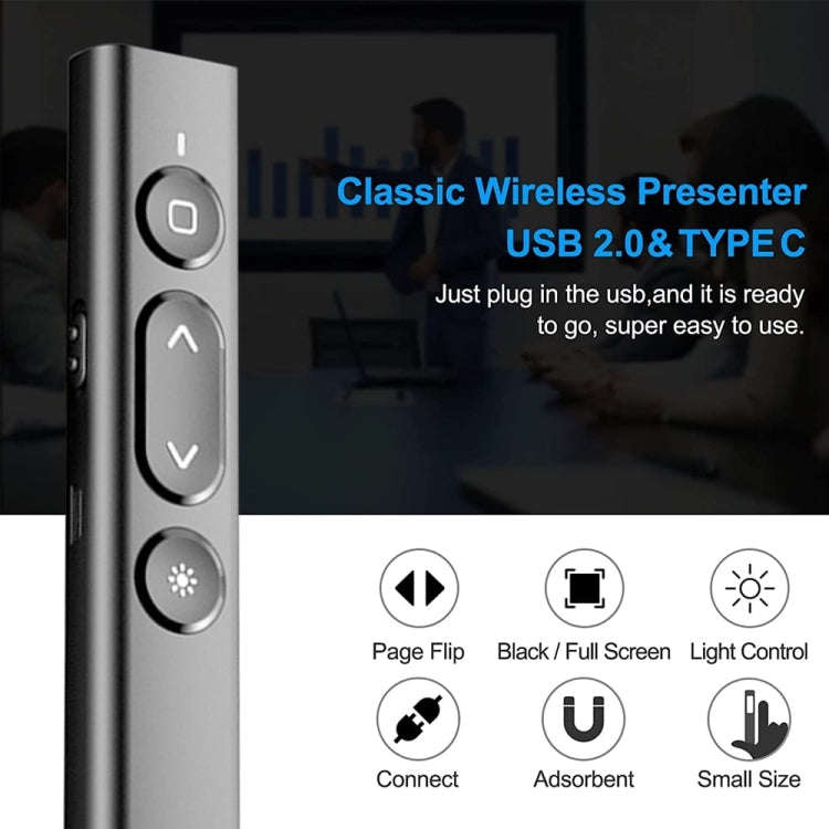 B2 2.4GHz Dual-Mode Conference PPT Wireless Page Turning Pen Multimedia Infrared Laser Pointer(Bl...