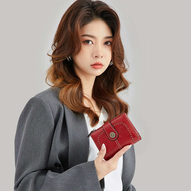 RFID Anti-theft Brush Women Wallet Multi Card Position Buckle Wallet Short Zipper Purse(Peacock B...