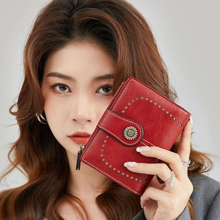 RFID Anti-theft Brush Women Wallet Multi Card Position Buckle Wallet Short Zipper Purse(Peacock B...