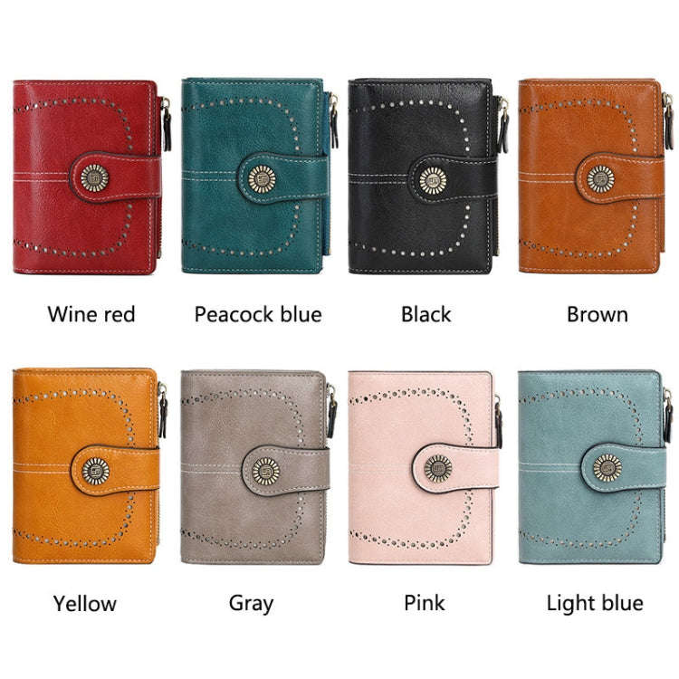 RFID Anti-theft Brush Women Wallet Multi Card Position Buckle Wallet Short Zipper Purse(Peacock B...