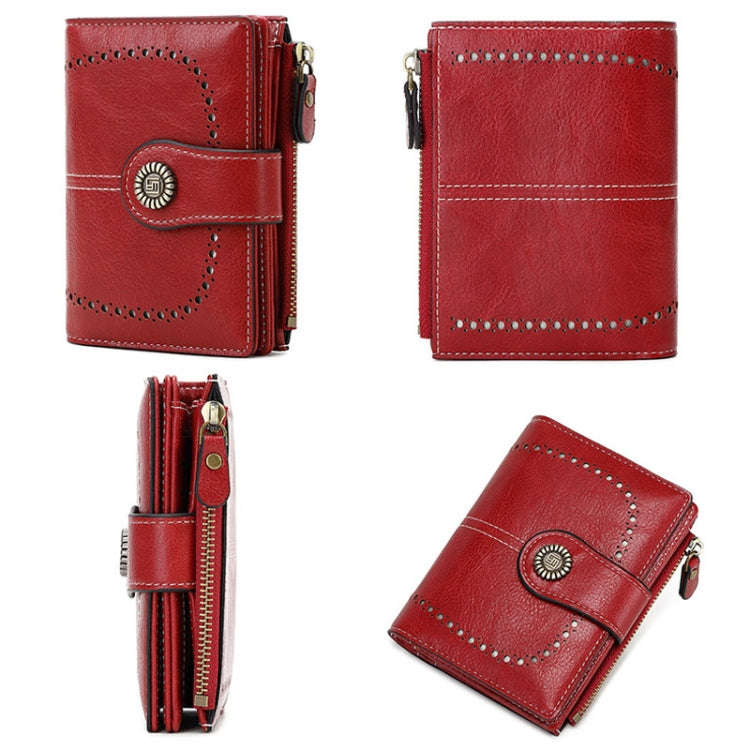 RFID Anti-theft Brush Women Wallet Multi Card Position Buckle Wallet Short Zipper Purse(Peacock B...