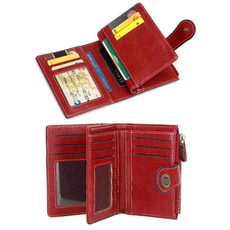 RFID Anti-theft Brush Women Wallet Multi Card Position Buckle Wallet Short Zipper Purse(Peacock B...