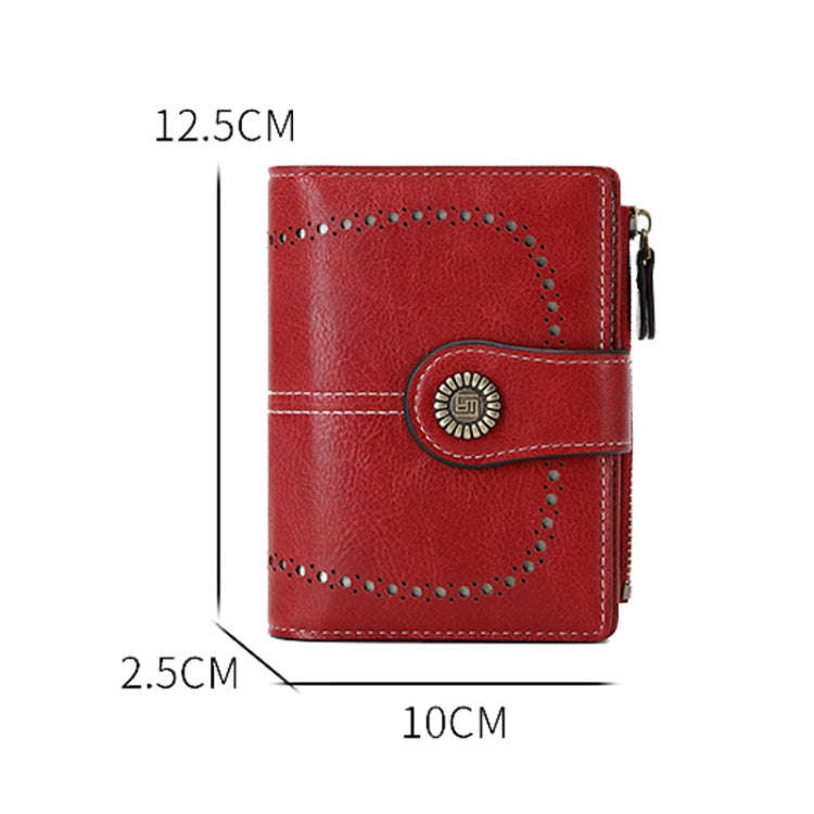 RFID Anti-theft Brush Women Wallet Multi Card Position Buckle Wallet Short Zipper Purse(Black)