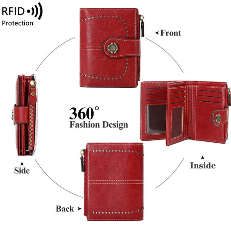 RFID Anti-theft Brush Women Wallet Multi Card Position Buckle Wallet Short Zipper Purse(Peacock B...