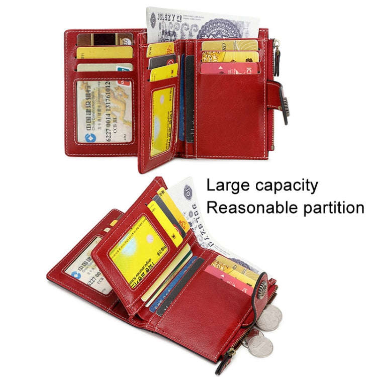 RFID Anti-theft Brush Women Wallet Multi Card Position Buckle Wallet Short Zipper Purse(Peacock B...