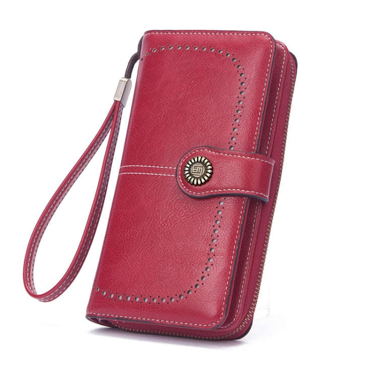 Women Zipper Long Money Clip Capacity Clutch Bag(Wine Red)