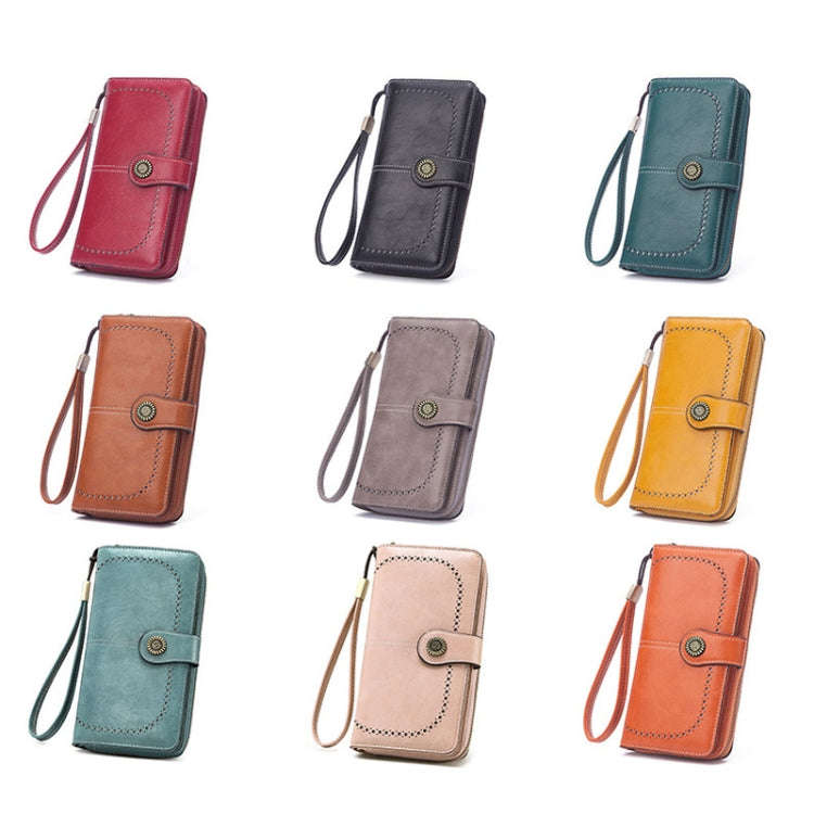 Women Zipper Long Money Clip Capacity Clutch Bag(Wine Red)