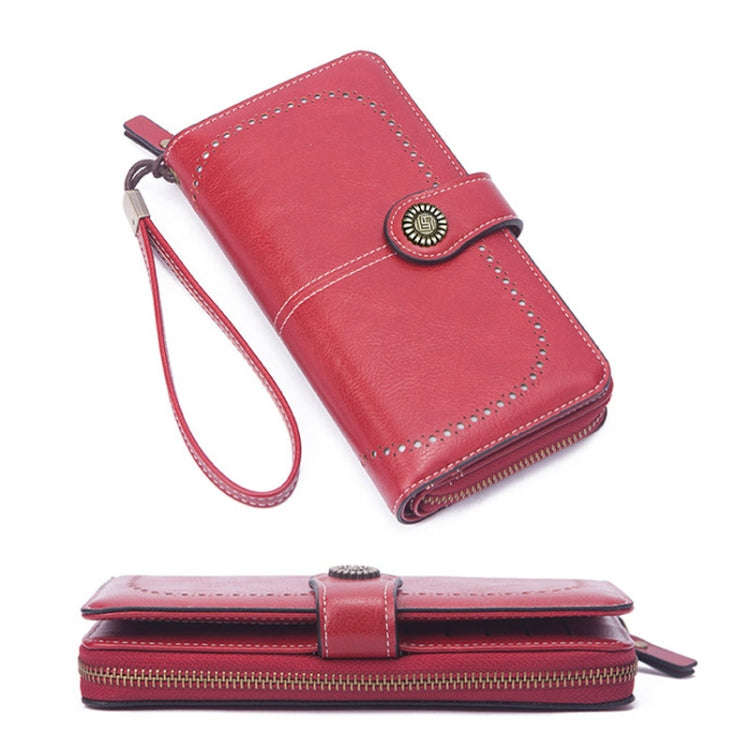 Women Zipper Long Money Clip Capacity Clutch Bag(Wine Red)