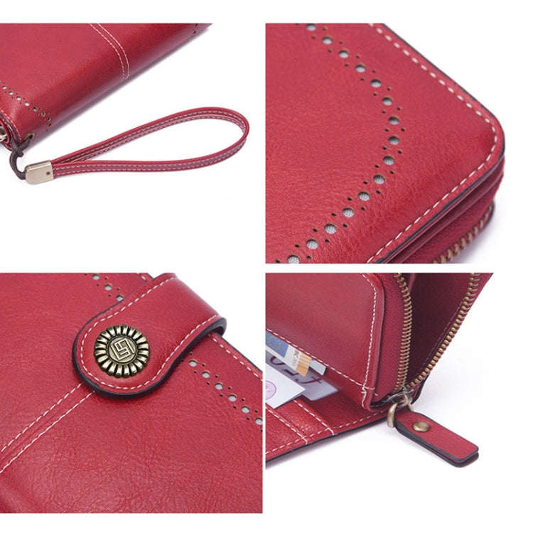 Women Zipper Long Money Clip Capacity Clutch Bag(Wine Red)