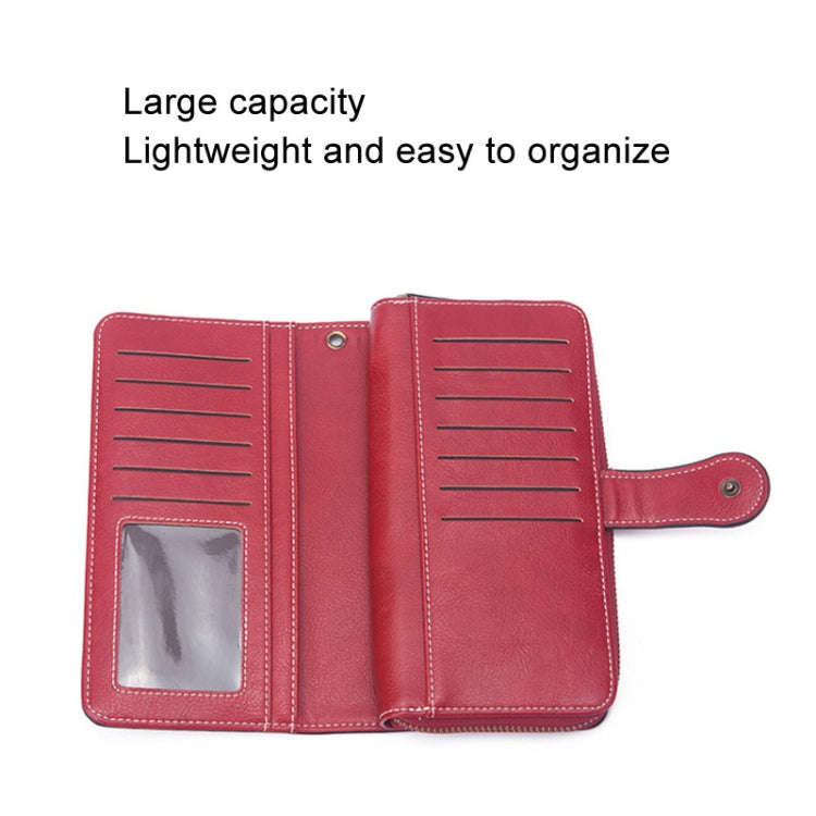 Women Zipper Long Money Clip Capacity Clutch Bag(Wine Red)