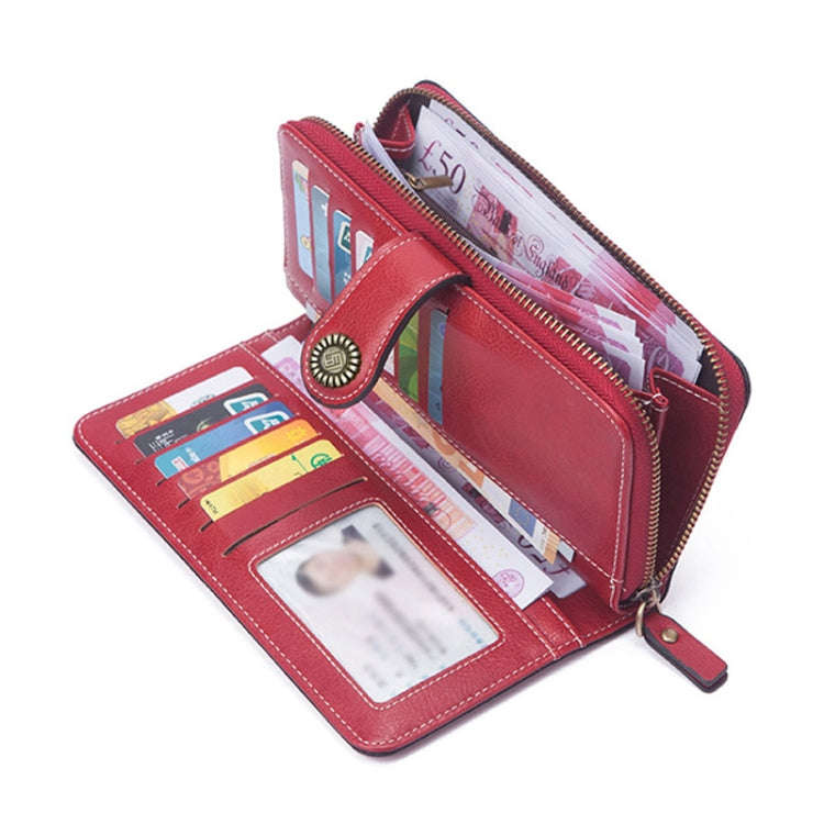 Women Zipper Long Money Clip Capacity Clutch Bag(Wine Red)
