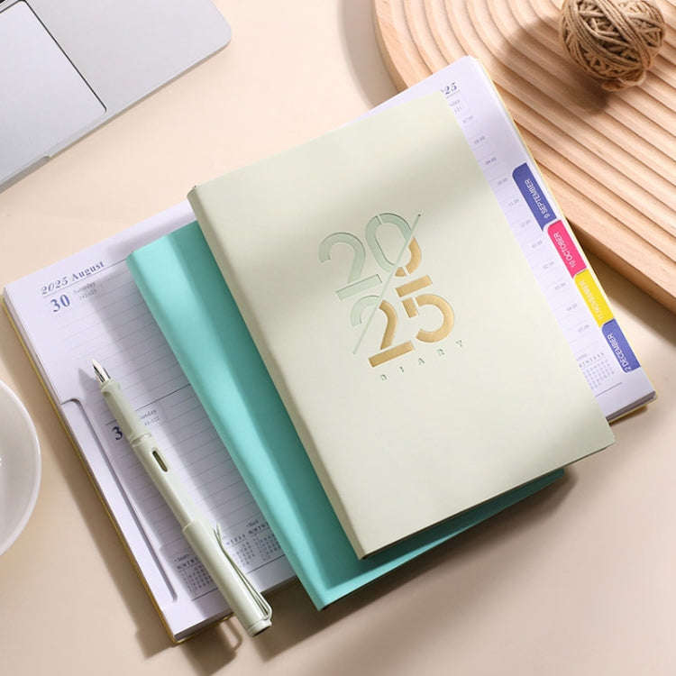 2025 Calendar A5 Planner Soft Leather Daily Planner Notebook, Color: Yellow English