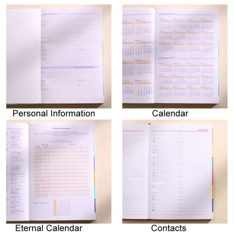 2025 Calendar A5 Planner Soft Leather Daily Planner Notebook, Color: Yellow English