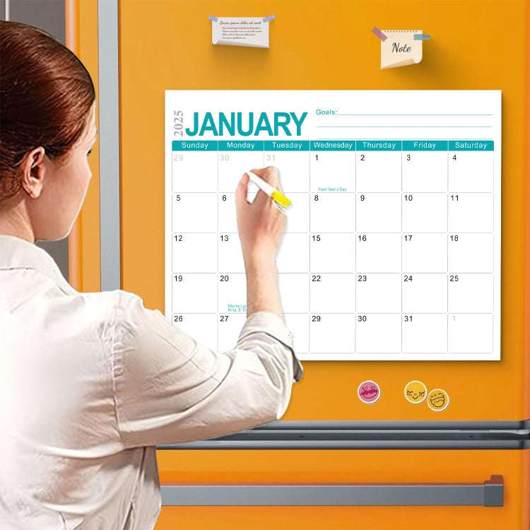 English 18-Month Calendar English Magnetic Refrigerator Magnet, Year: Blue 2024.7-2025.12