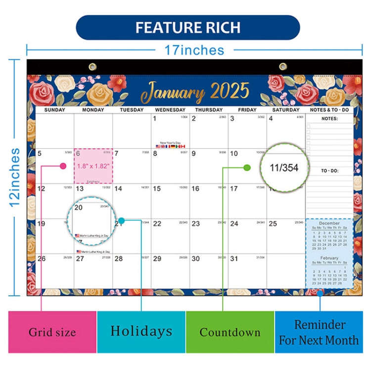 English Wall Calendar 18 Months Countdown English Desktop Minimalist Desk Calendar, Year: July 20...