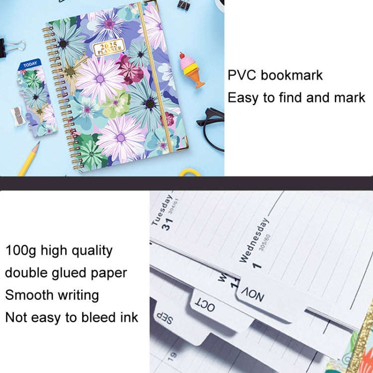 2025 English Notebook A5 Coil Notepad 365 Day Work Schedule Diary, Style: A09
