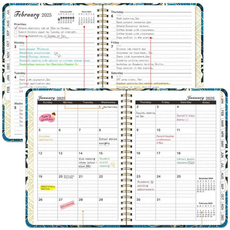 2025 English Notebook A5 Coil Notepad 365 Day Work Schedule Diary, Style: A10