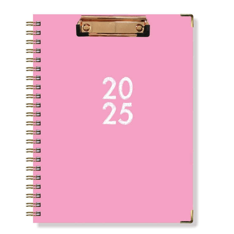 January-December 2025 Board Clip A4 English Notebook Coil Diary Planner, Style: Pink