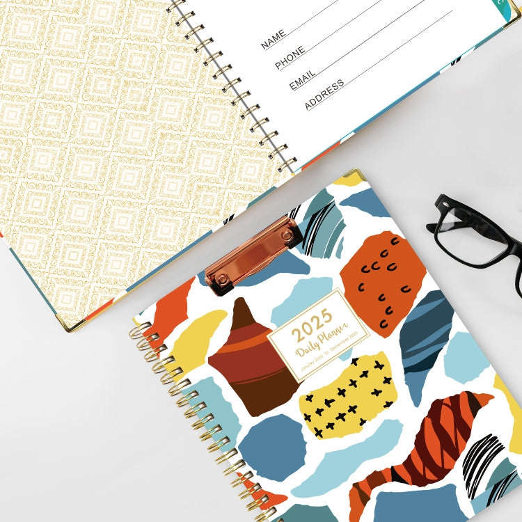 January-December 2025 Board Clip A4 English Notebook Coil Diary Planner, Style: Colorful