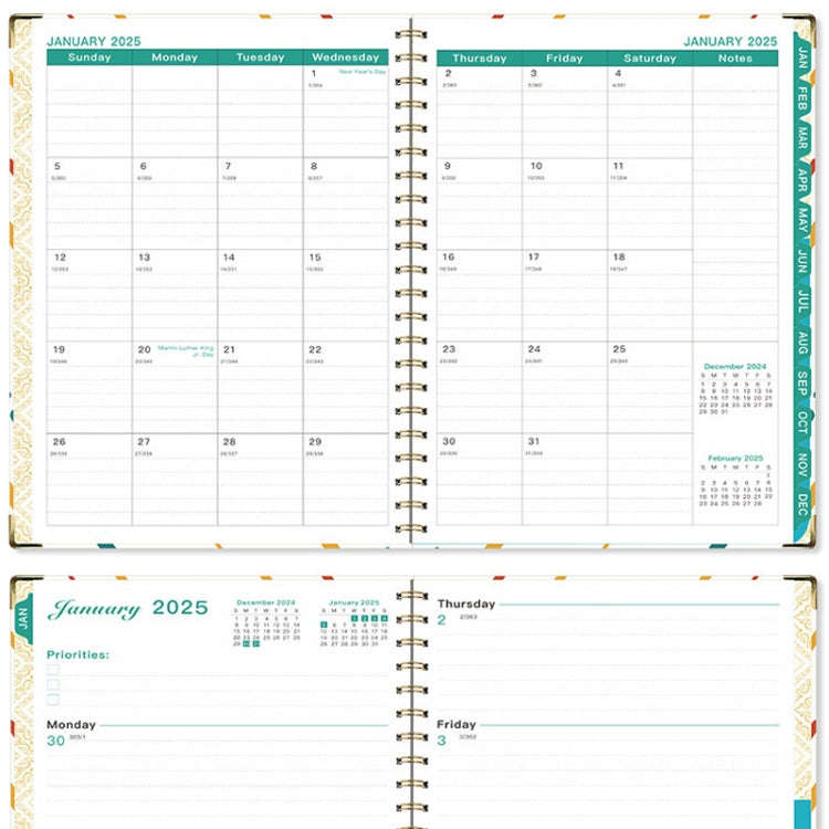 January-December 2025 Board Clip A4 English Notebook Coil Diary Planner, Style: Colorful